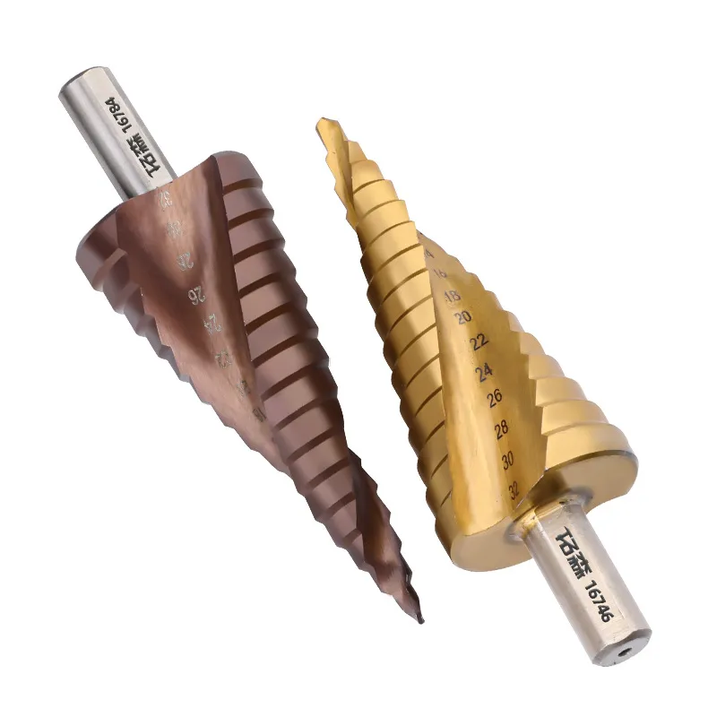 Step Drill Bit Set – Titanium Coated High-Speed Steel Cone Drill Bits for Metal, Sheet Metal, and Steel, Multi-Size Hole Opener Kit with Spiral Flute Design